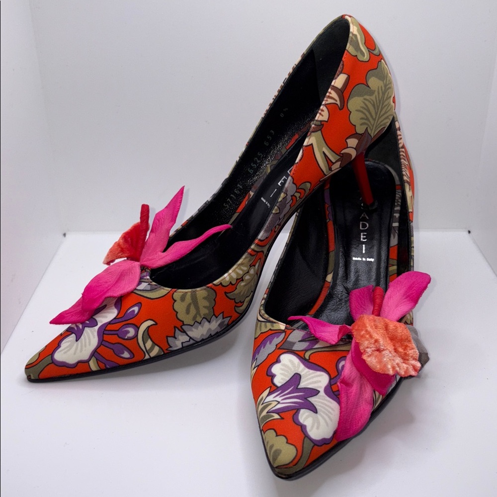 CASADEI Maui Italian Made Pumps Heels Stiletto Leather Sole 8.5 Floral Tropical - Picture 10 of 10